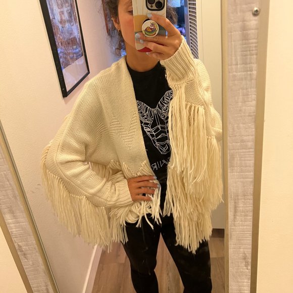 Cream Fringe Sweater - Blue B - Boho, comfy, soft - Picture 2 of 8